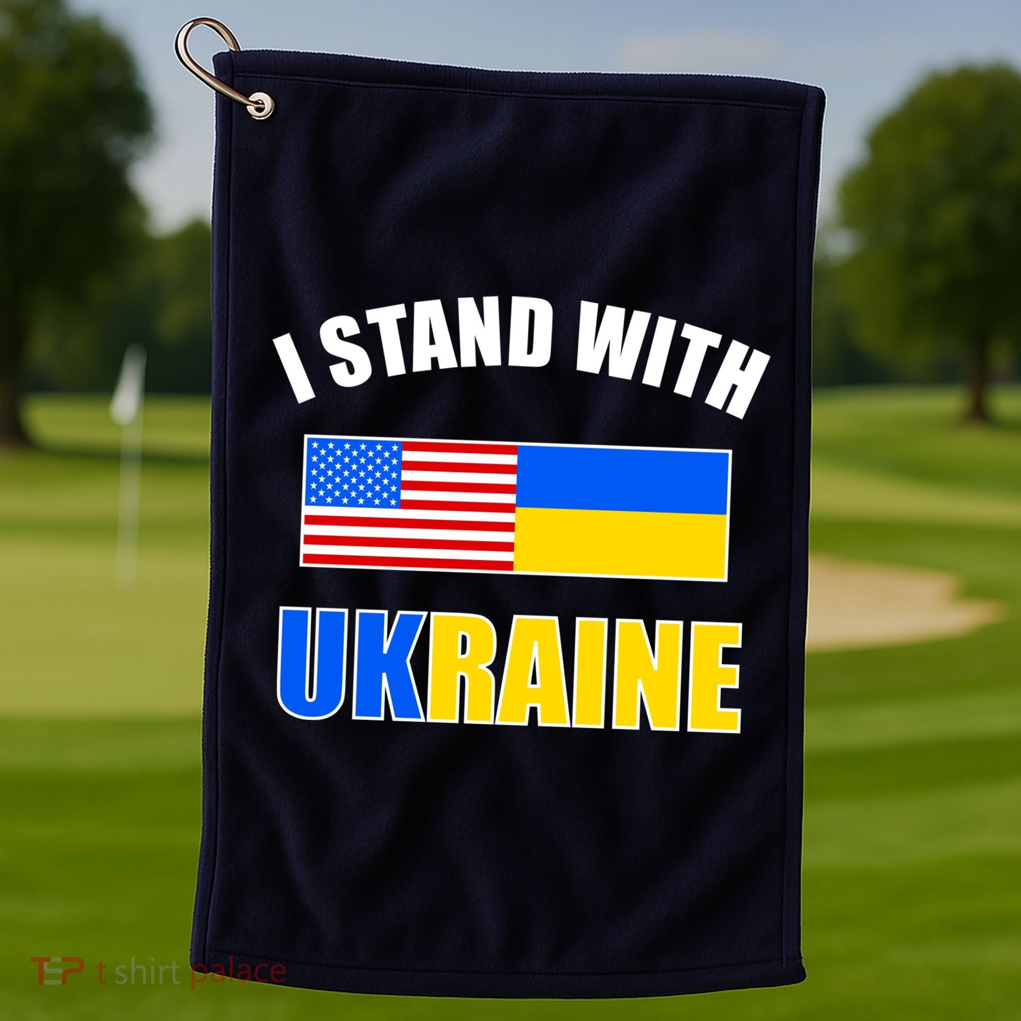 I Stand With Ukraine USA Support Flags United Golf Towel