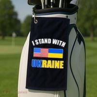 I Stand With Ukraine USA Support Flags United Golf Towel thumb 2