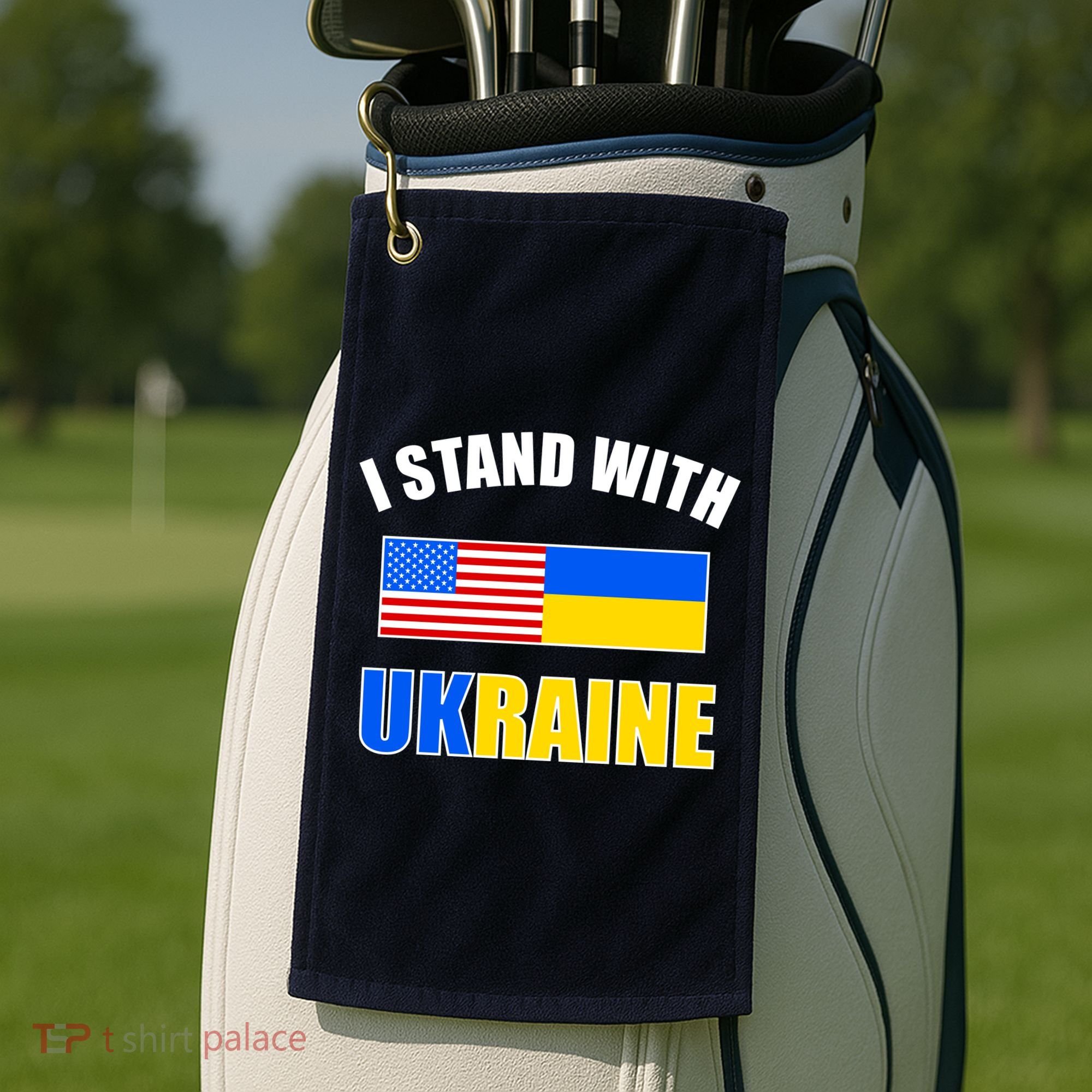 I Stand With Ukraine USA Support Flags United Golf Towel