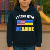 I Stand With Ukraine USA Support Flags United Kids Hoodie thumb 3