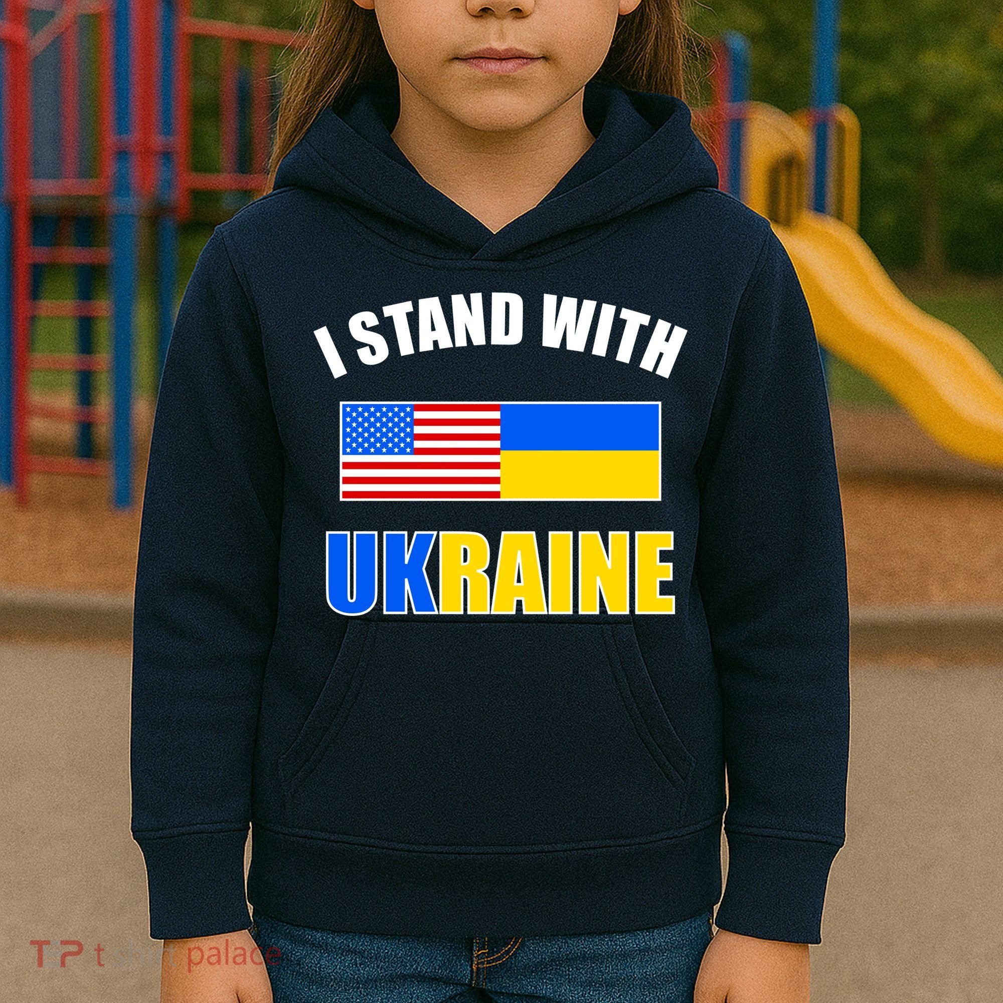 I Stand With Ukraine USA Support Flags United Kids Hoodie