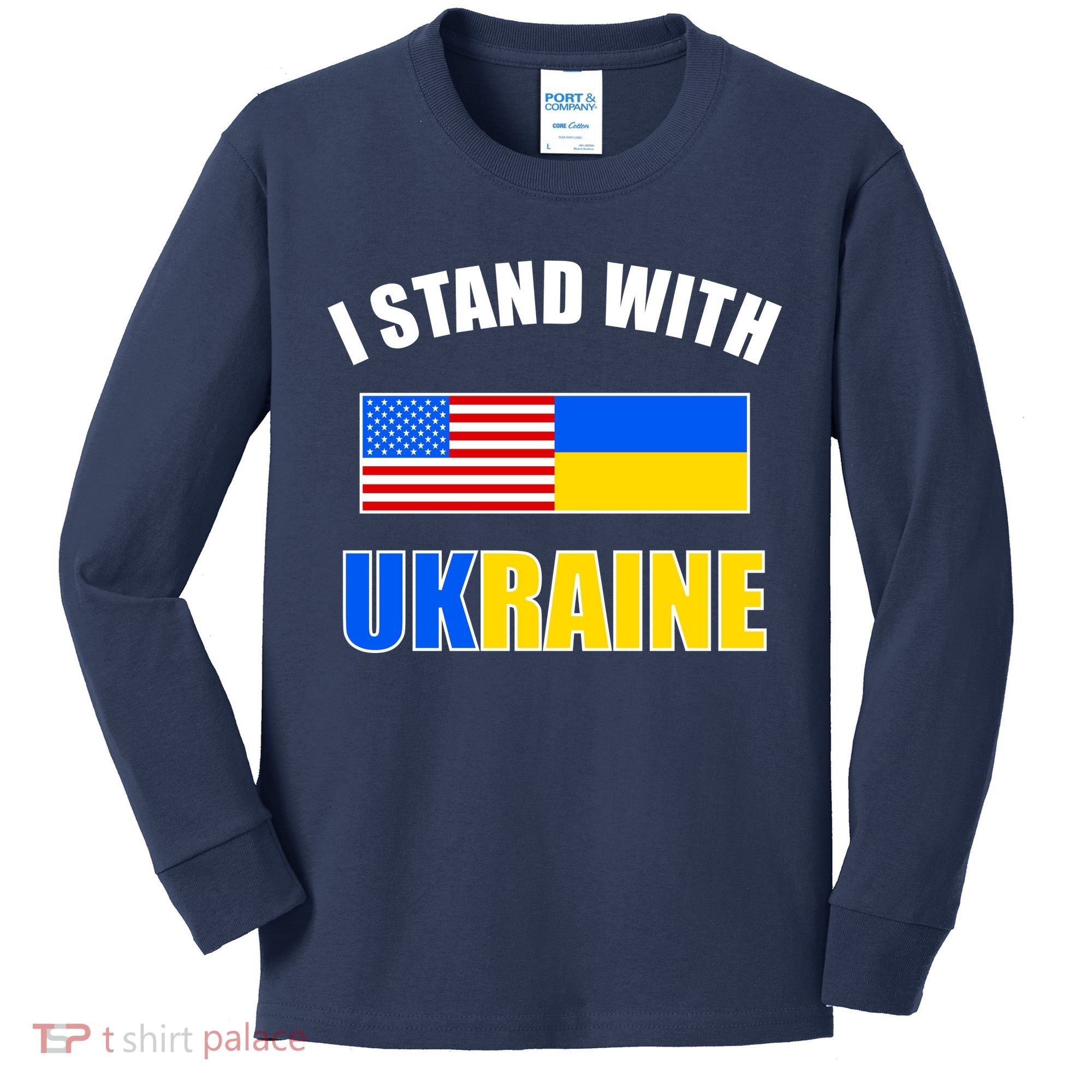 I Stand With Ukraine USA Support Flags United Kids Long Sleeve Shirt
