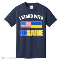 I Stand With Ukraine USA Support Flags United Kids T-Shirt thumb 0