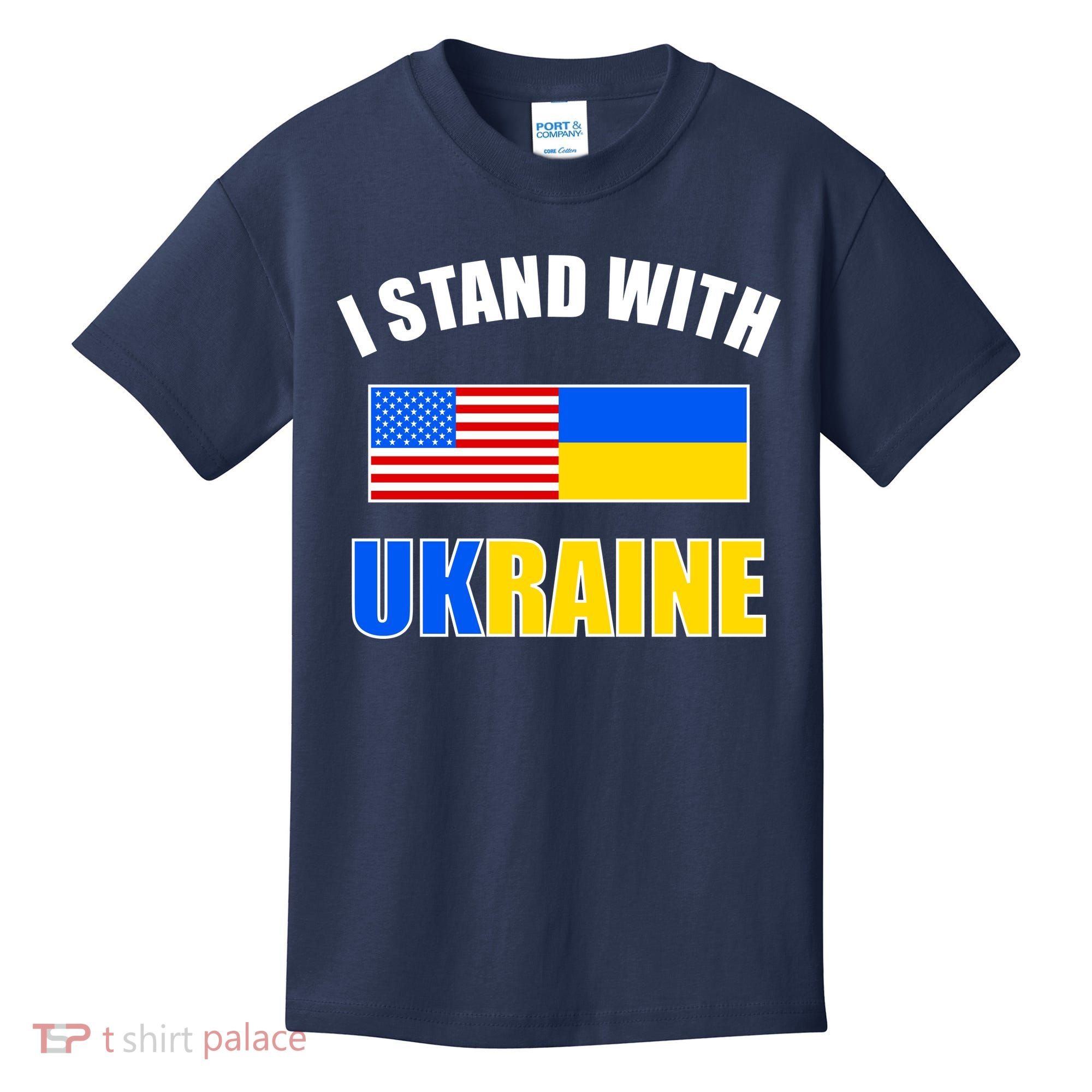 I Stand With Ukraine USA Support Flags United Kids T-Shirt