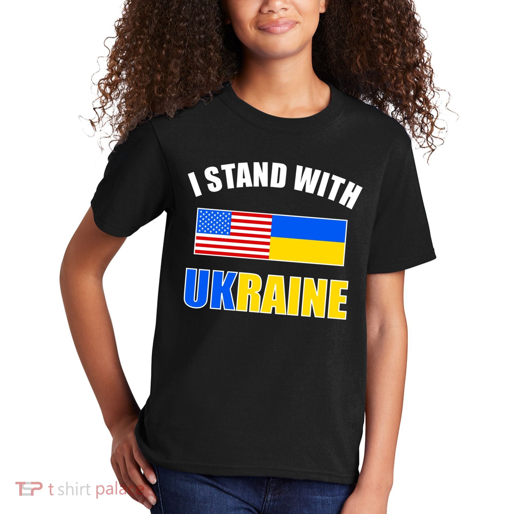 I Stand With Ukraine USA Support Flags United Kids T-Shirt