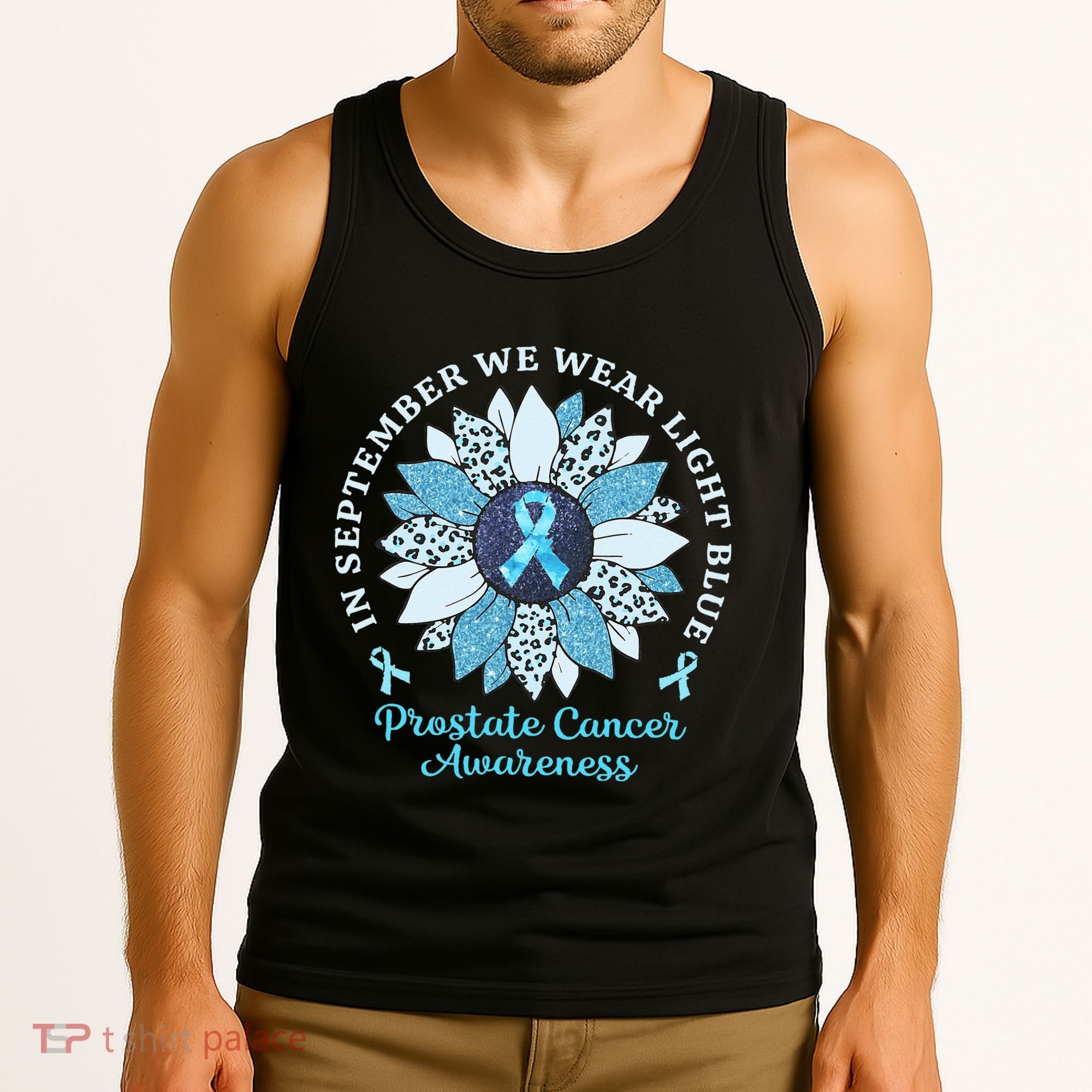 In September We Wear Light Blue Sunflower Prostate Cancer Tank Top