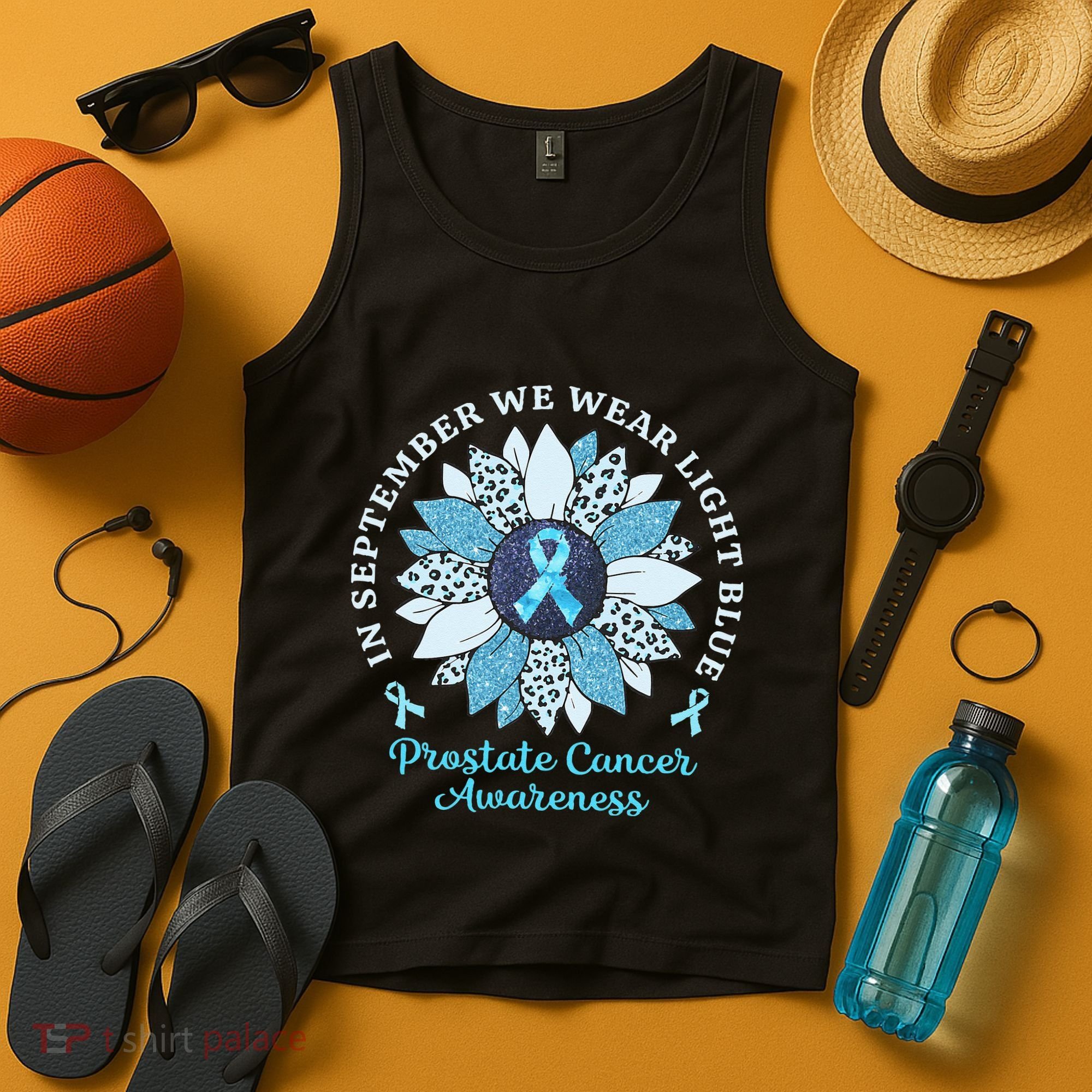 In September We Wear Light Blue Sunflower Prostate Cancer Tank Top