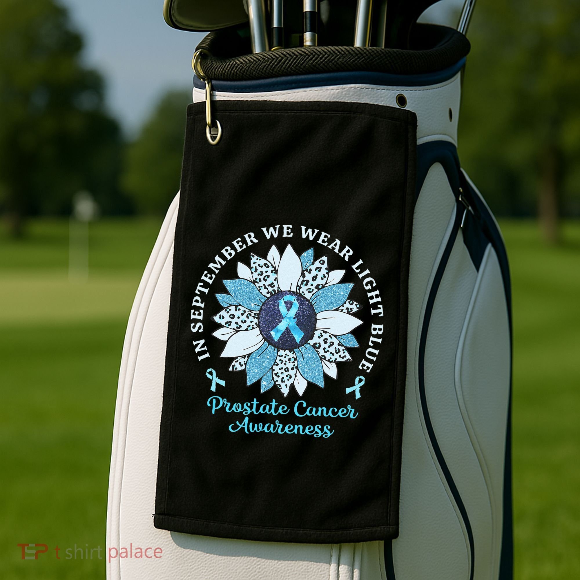 In September We Wear Light Blue Sunflower Prostate Cancer Golf Towel
