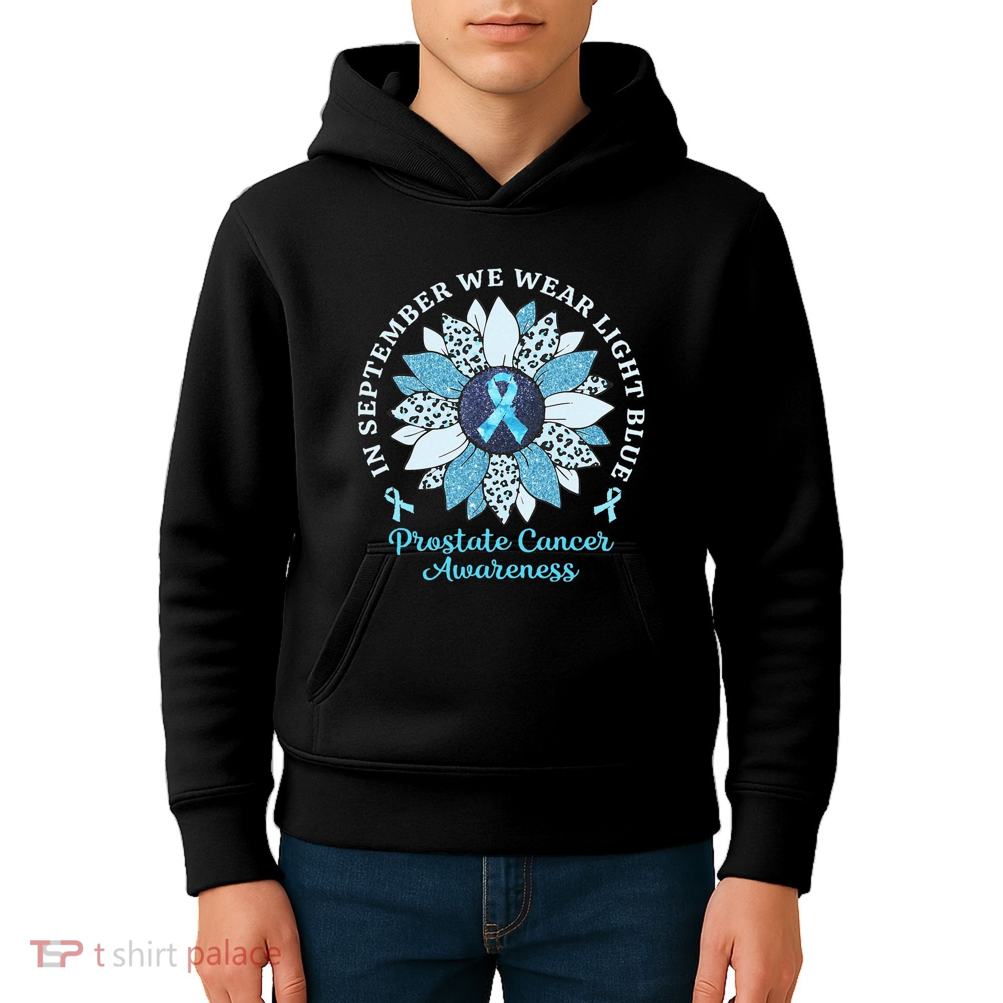 In September We Wear Light Blue Sunflower Prostate Cancer Kids Hoodie