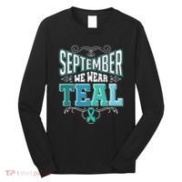 In September We Wear Teal Rainbow Ovarian Cancer Awareness Tank Top Long Sleeve Shirt thumb 0
