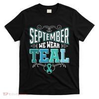 In September We Wear Teal Rainbow Ovarian Cancer Awareness Tank Top T-Shirt thumb 0