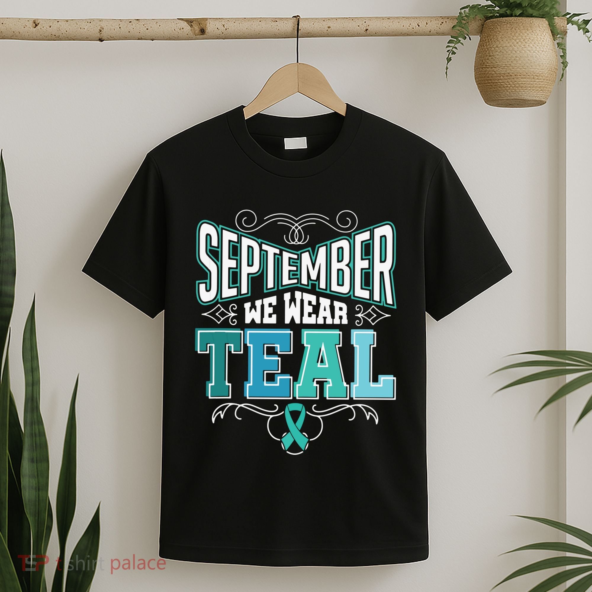 In September We Wear Teal Rainbow Ovarian Cancer Awareness Tank Top T-Shirt