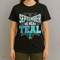 In September We Wear Teal Rainbow Ovarian Cancer Awareness Tank Top T-Shirt thumb 4