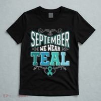 In September We Wear Teal Rainbow Ovarian Cancer Awareness Tank Top T-Shirt thumb 5