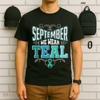In September We Wear Teal Rainbow Ovarian Cancer Awareness Tank Top T-Shirt thumb 6