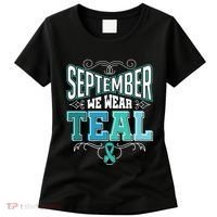 In September We Wear Teal Rainbow Ovarian Cancer Awareness Tank Top Women's T-Shirt thumb 0