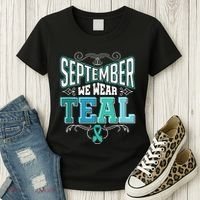 In September We Wear Teal Rainbow Ovarian Cancer Awareness Tank Top Women's T-Shirt thumb 3