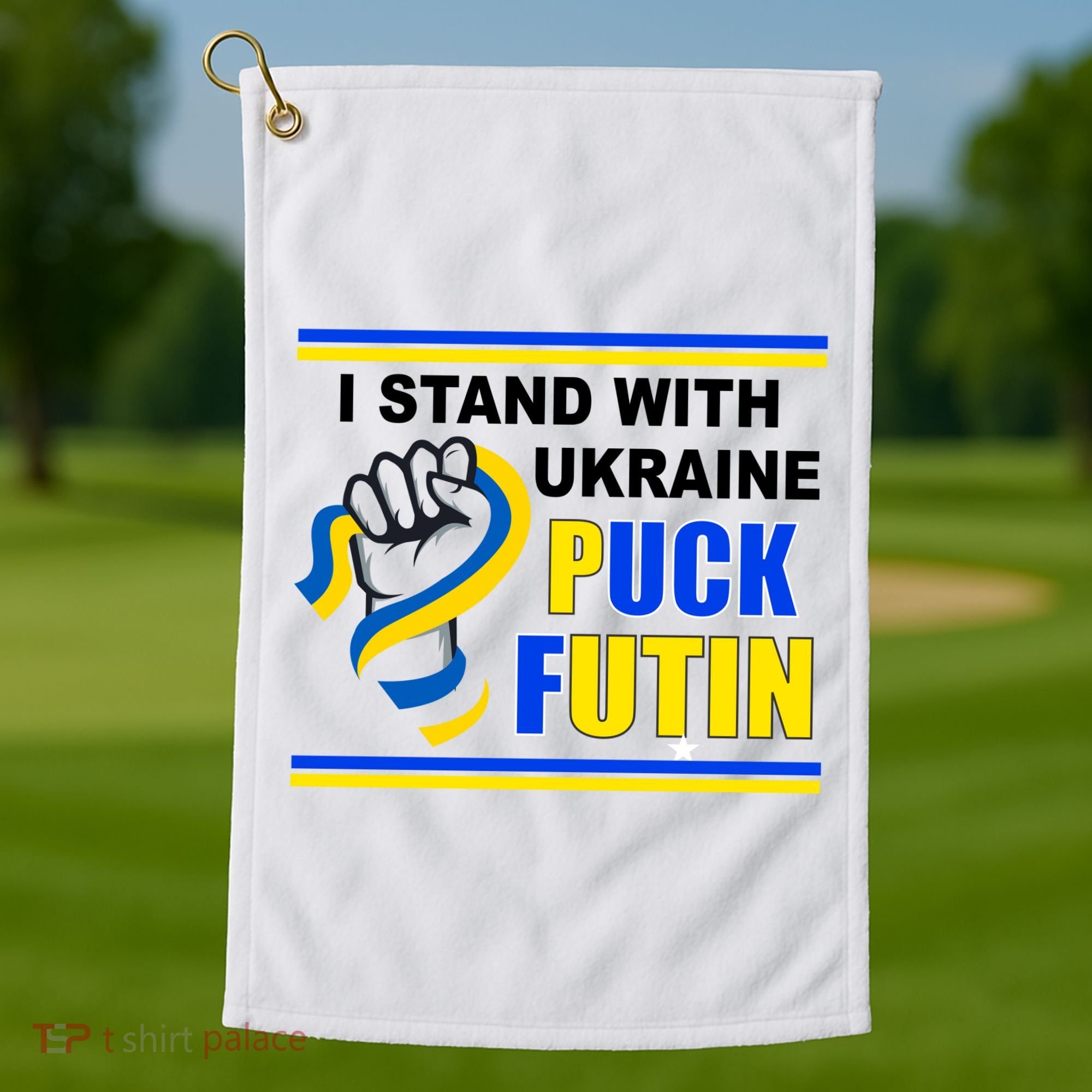 I Stand With Ukraine Puck Futin (Putin) Golf Towel