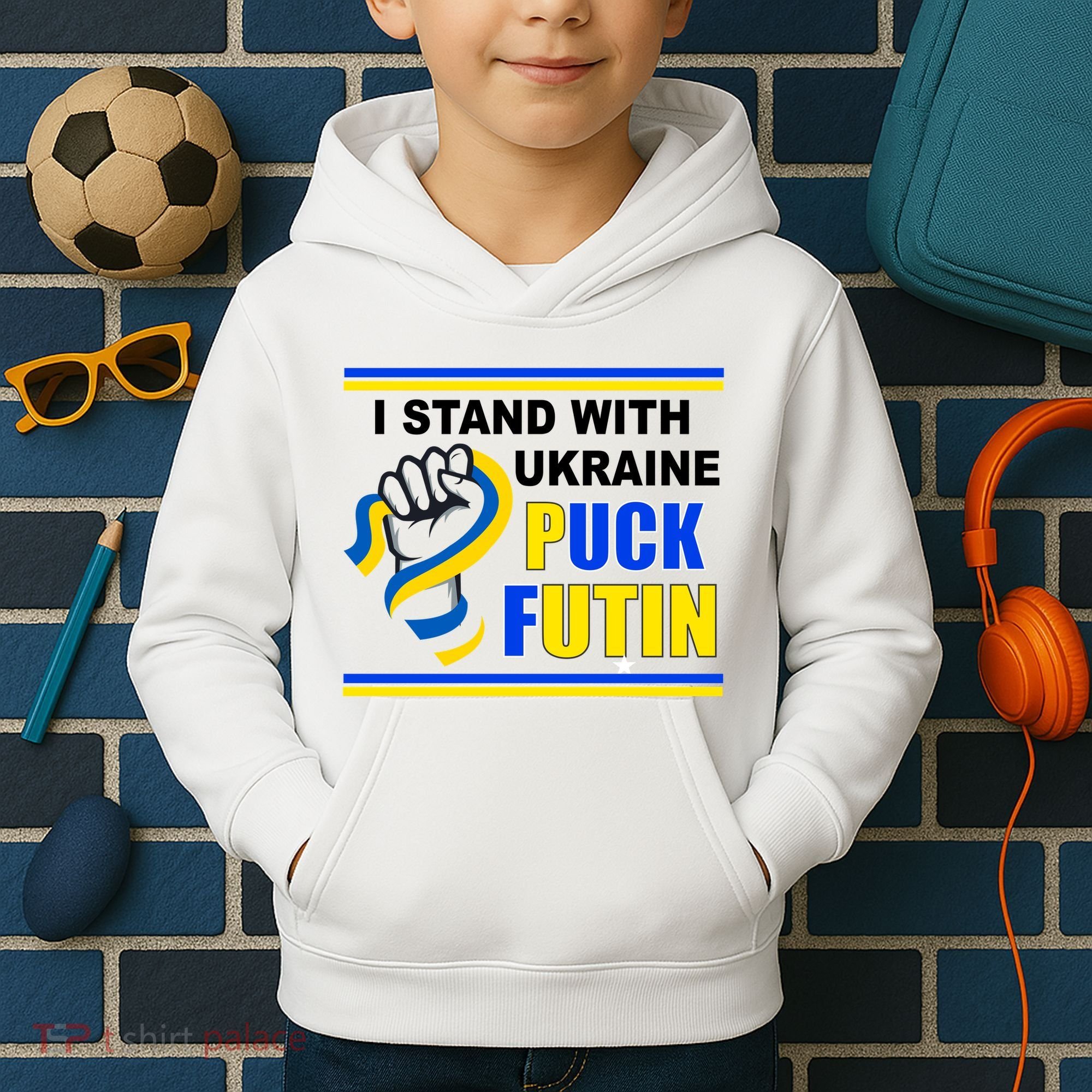 I Stand With Ukraine Puck Futin (Putin) Kids Hoodie