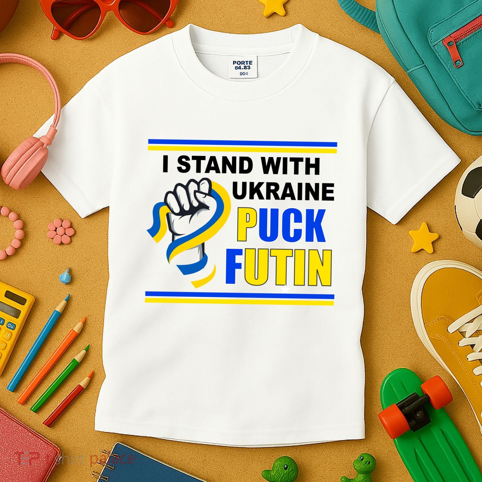 I Stand With Ukraine Puck Futin (Putin) Kids T-Shirt