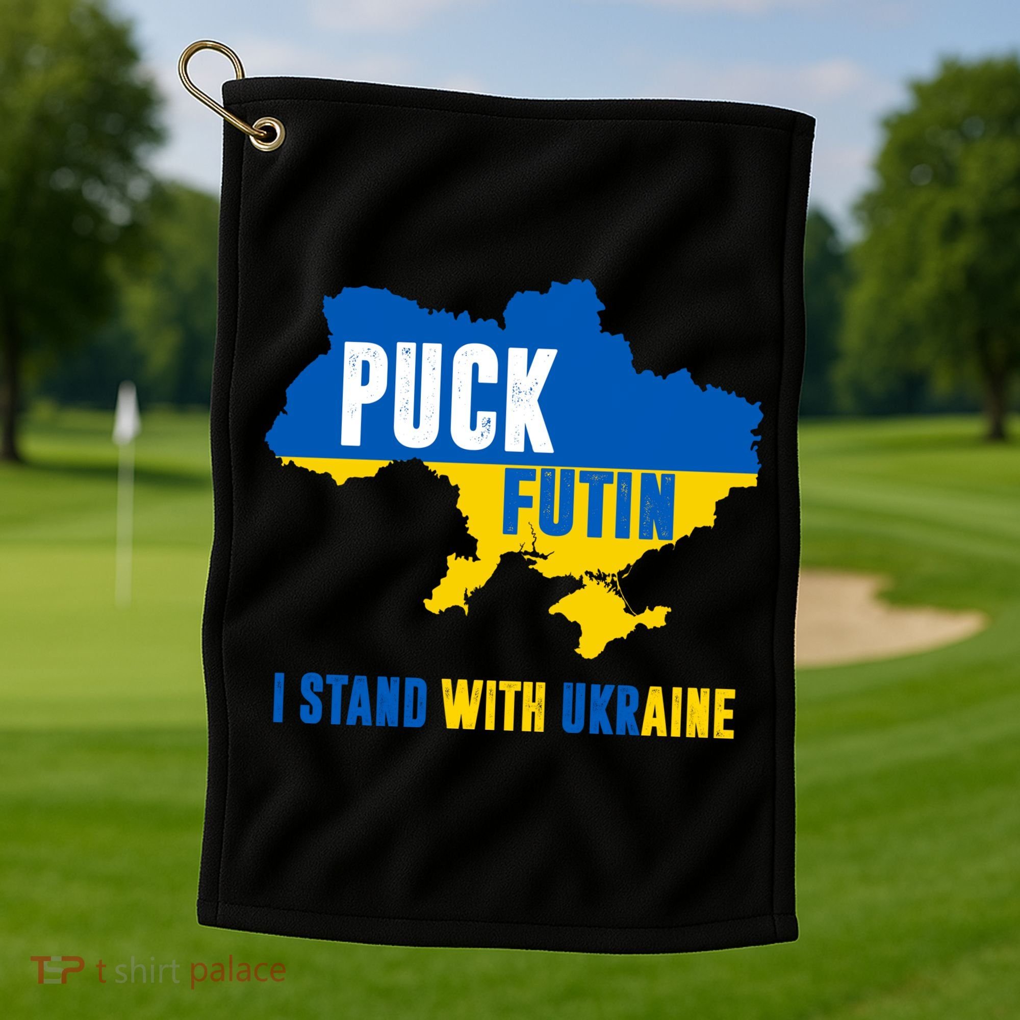 I Stand With Ukraine Puck Futin Golf Towel