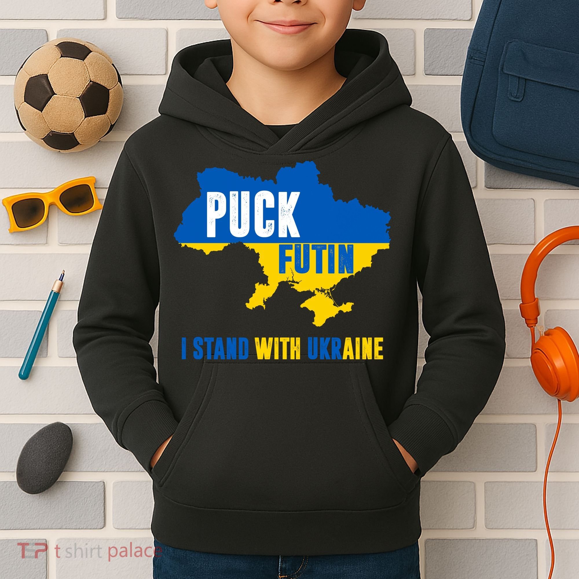 I Stand With Ukraine Puck Futin Kids Hoodie
