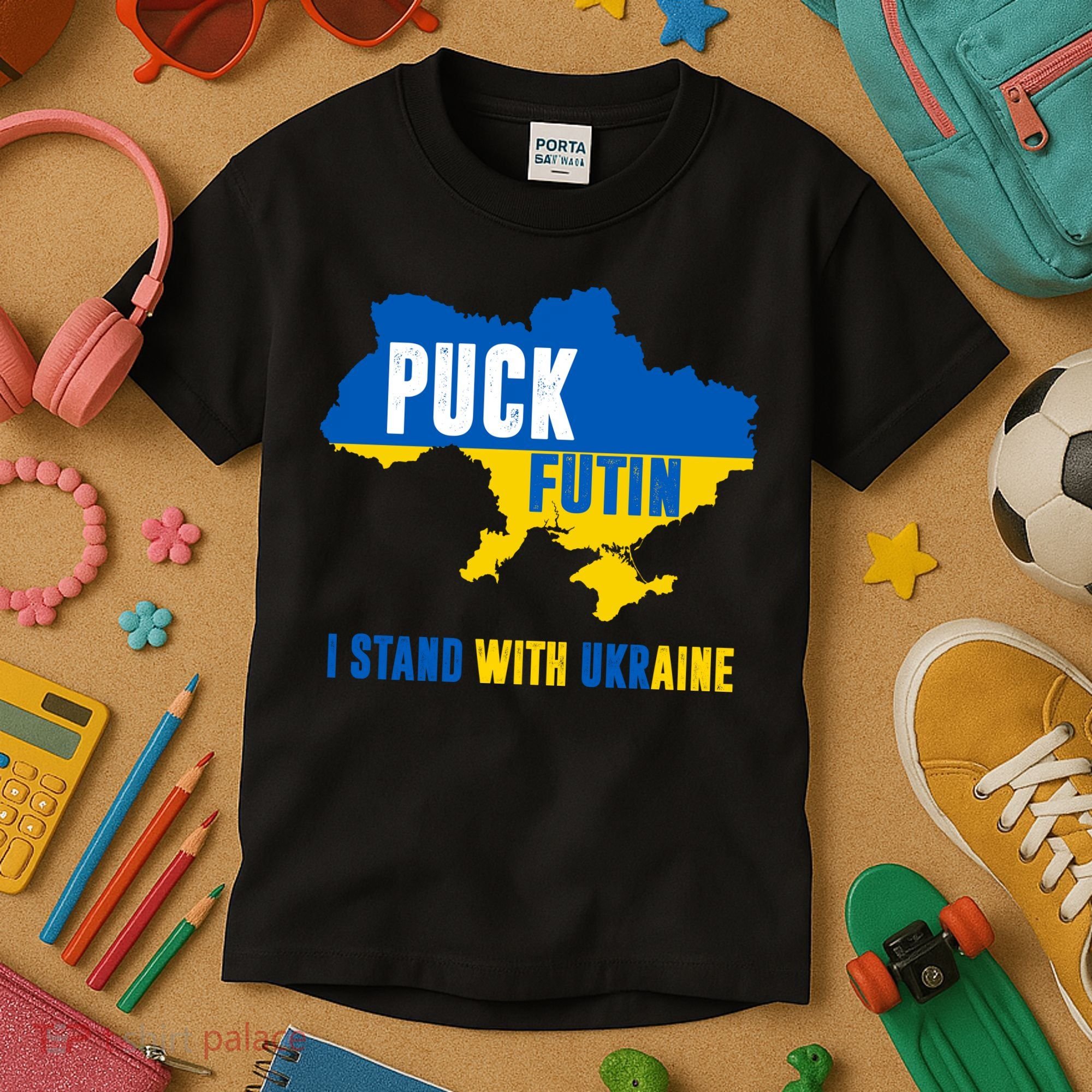 I Stand With Ukraine Puck Futin Kids T-Shirt