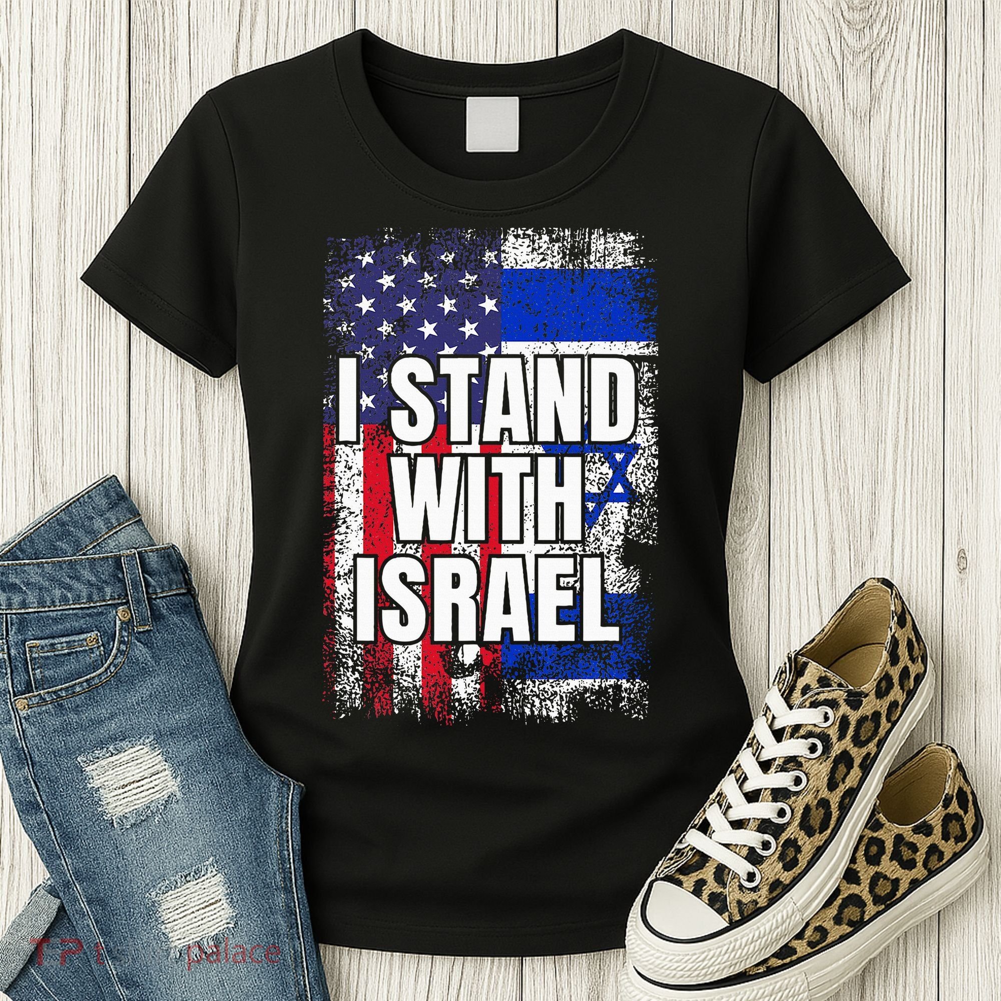 I Stand With Israel USA Israeli Flag Women's T-Shirt