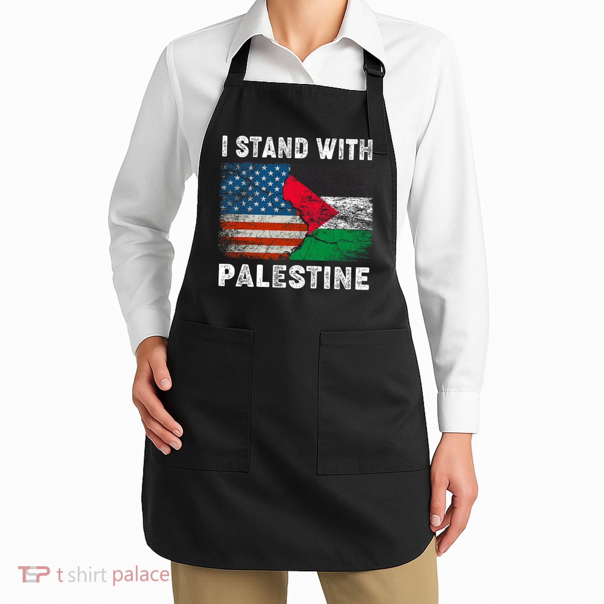 I Stand With Palestine Us Flag Palestinians Flag Apron