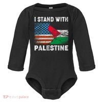 I Stand With Palestine Us Flag Palestinians Flag Baby Long Sleeve Bodysuit thumb 0