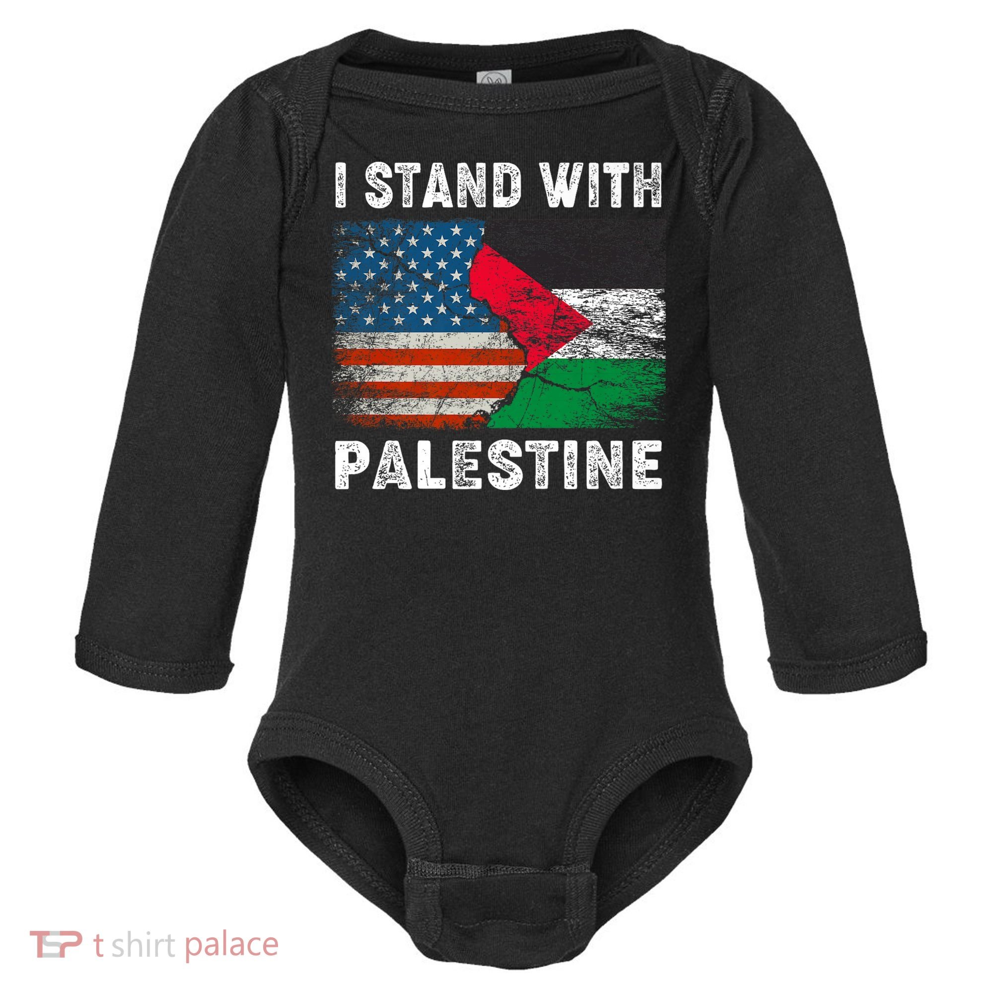 I Stand With Palestine Us Flag Palestinians Flag Baby Long Sleeve Bodysuit