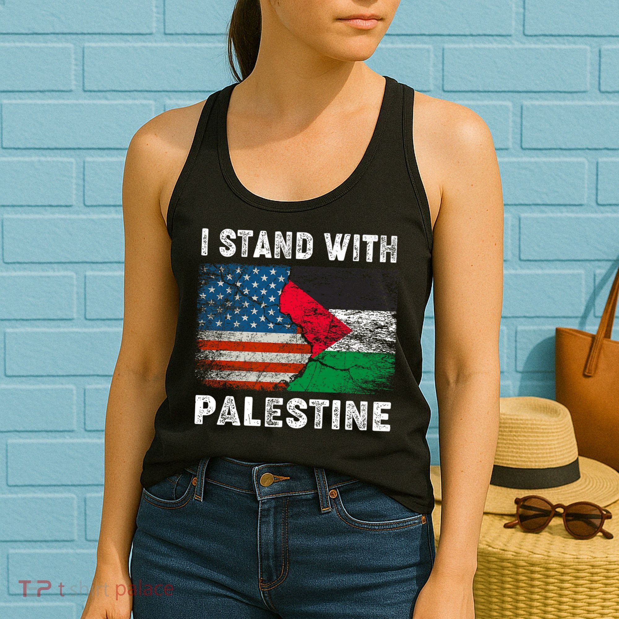 I Stand With Palestine Us Flag Palestinians Flag Women's Tank Top