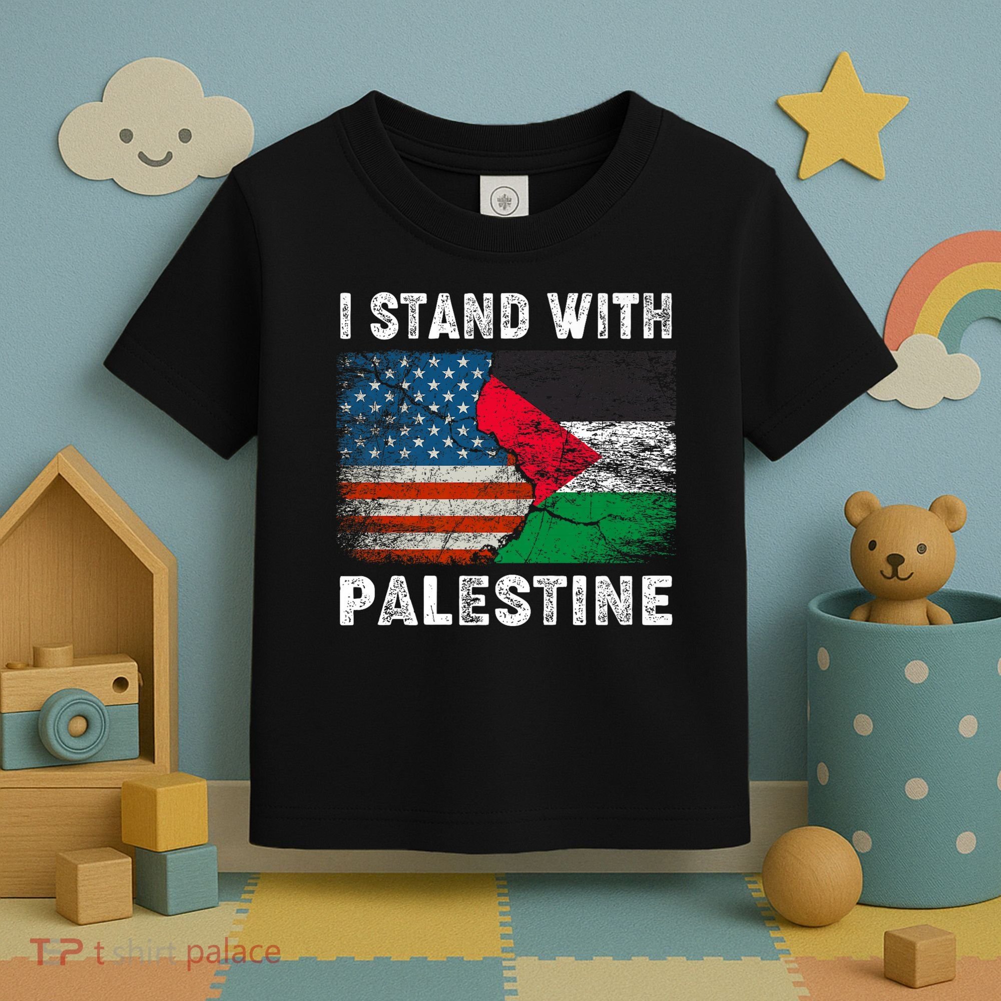 I Stand With Palestine Us Flag Palestinians Flag Toddler T-Shirt