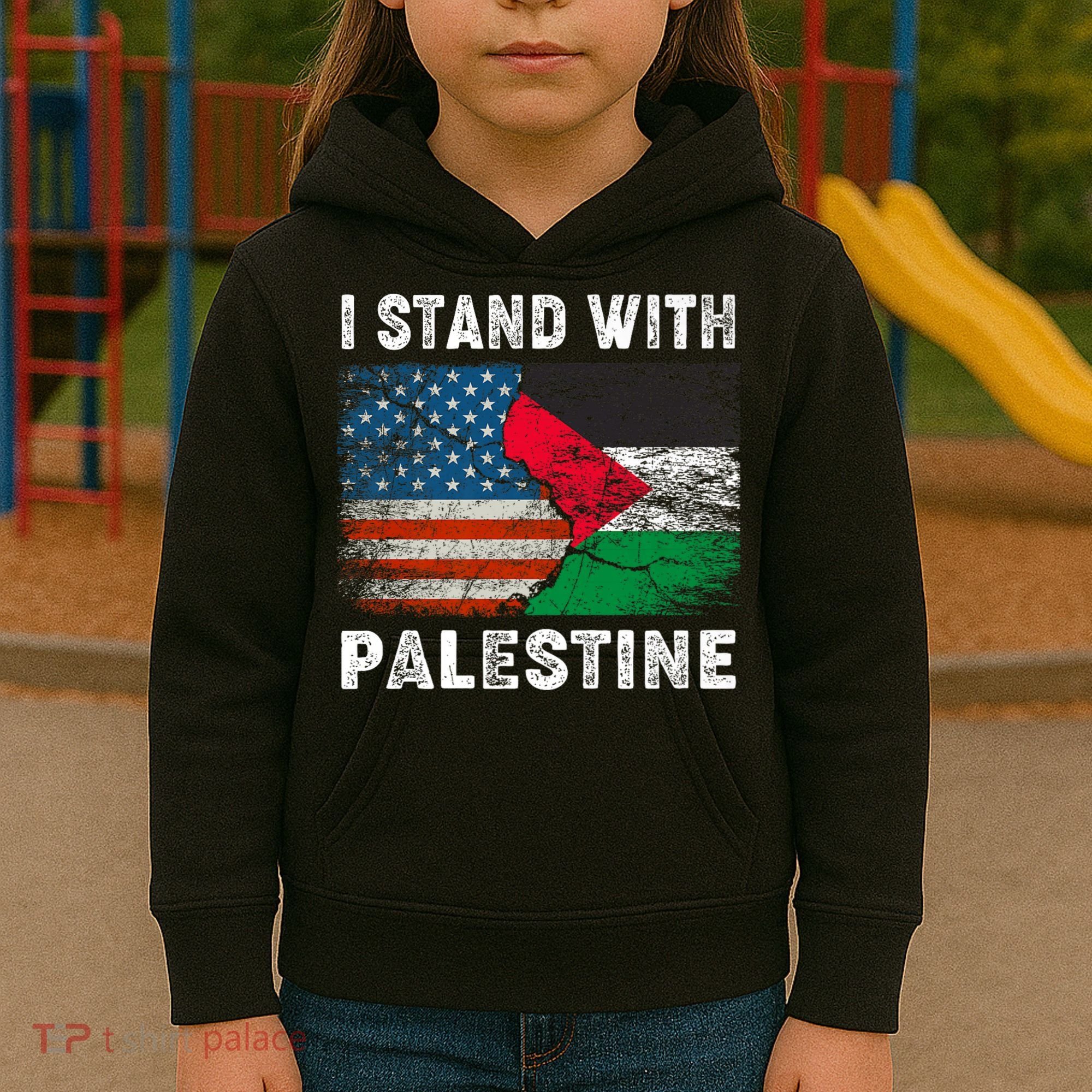 I Stand With Palestine Us Flag Palestinians Flag Kids Hoodie