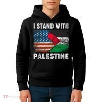 I Stand With Palestine Us Flag Palestinians Flag Kids Hoodie thumb 4