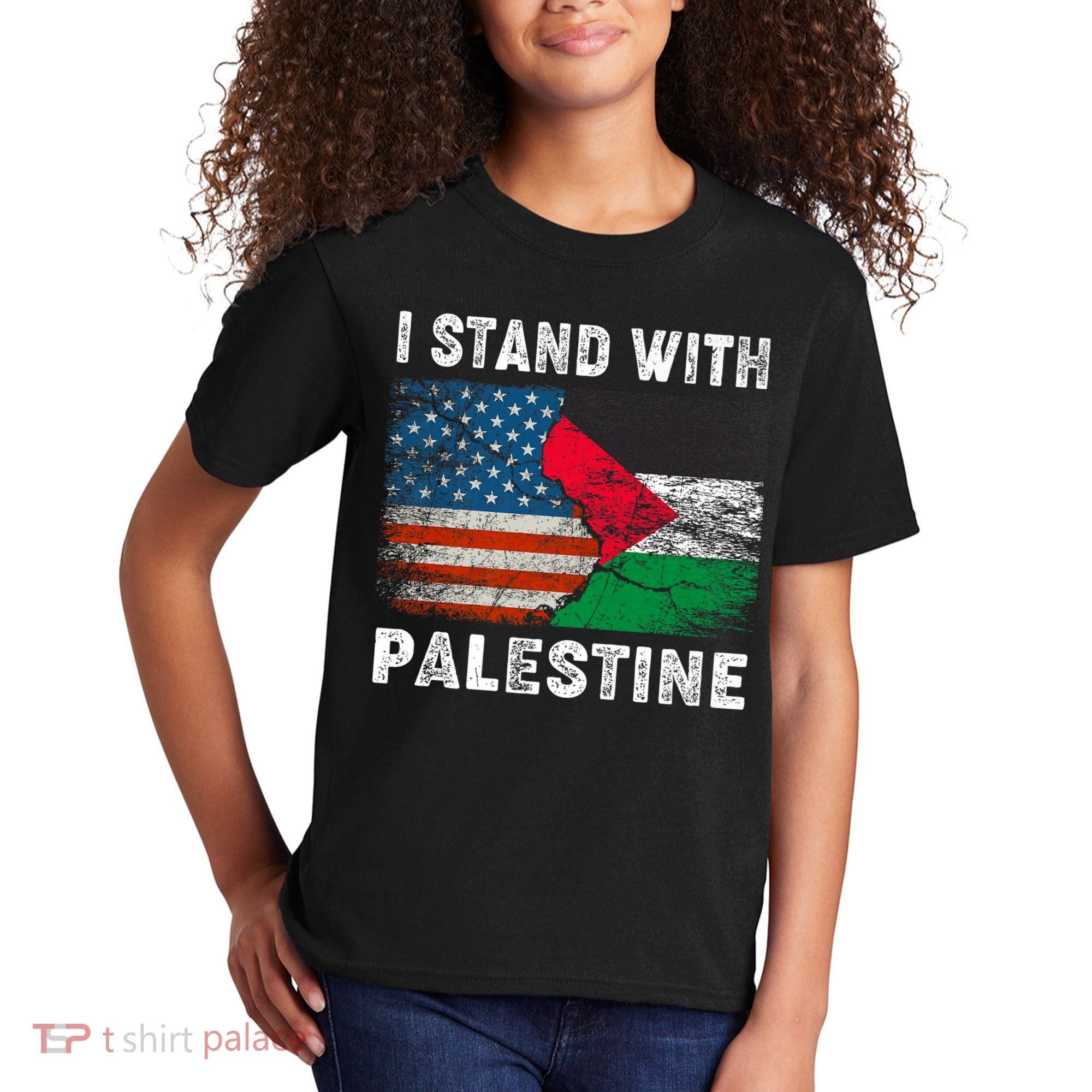 I Stand With Palestine Us Flag Palestinians Flag Kids T-Shirt