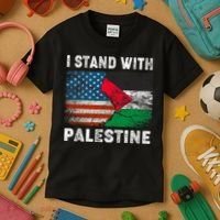 I Stand With Palestine Us Flag Palestinians Flag Kids T-Shirt thumb 3
