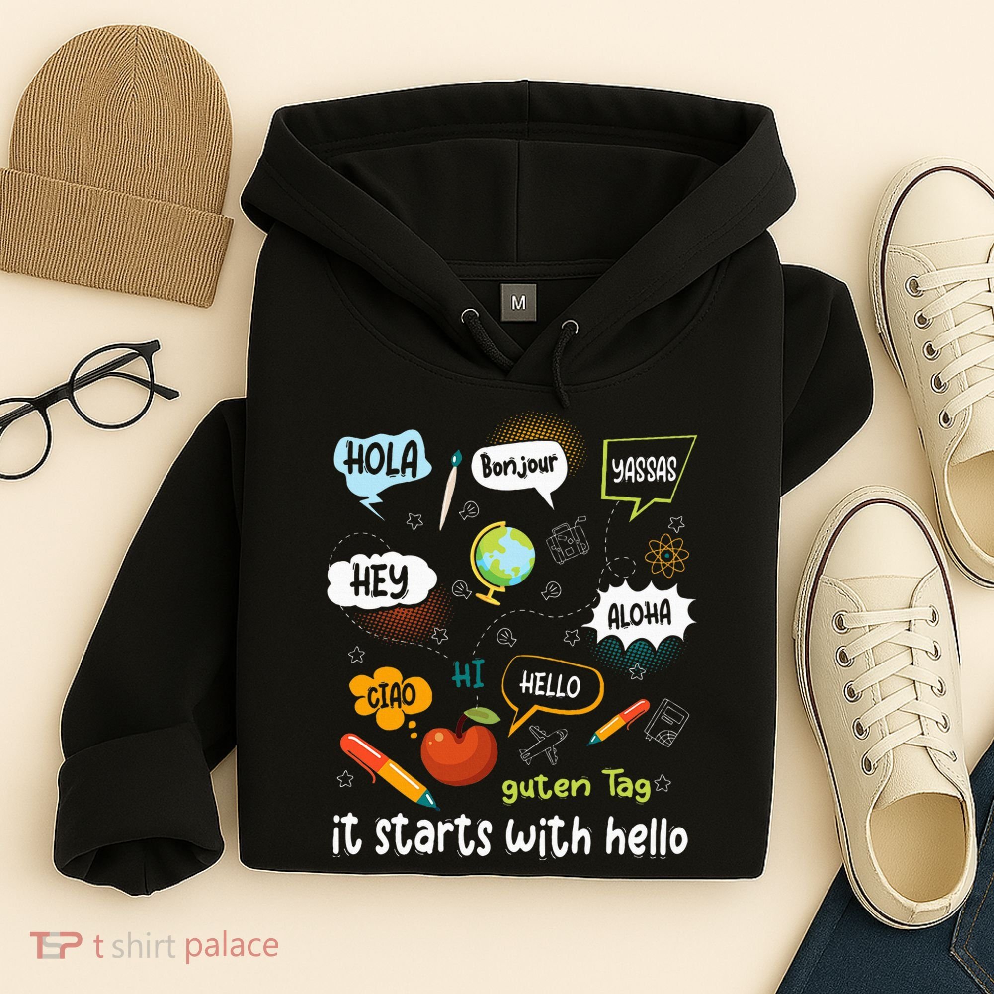 It Starts With Hello Friendship Inclusion Language Hoodie
