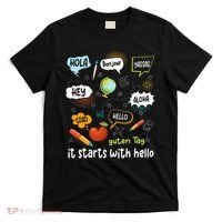 It Starts With Hello Friendship Inclusion Language T-Shirt thumb 0