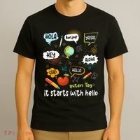 It Starts With Hello Friendship Inclusion Language T-Shirt thumb 3