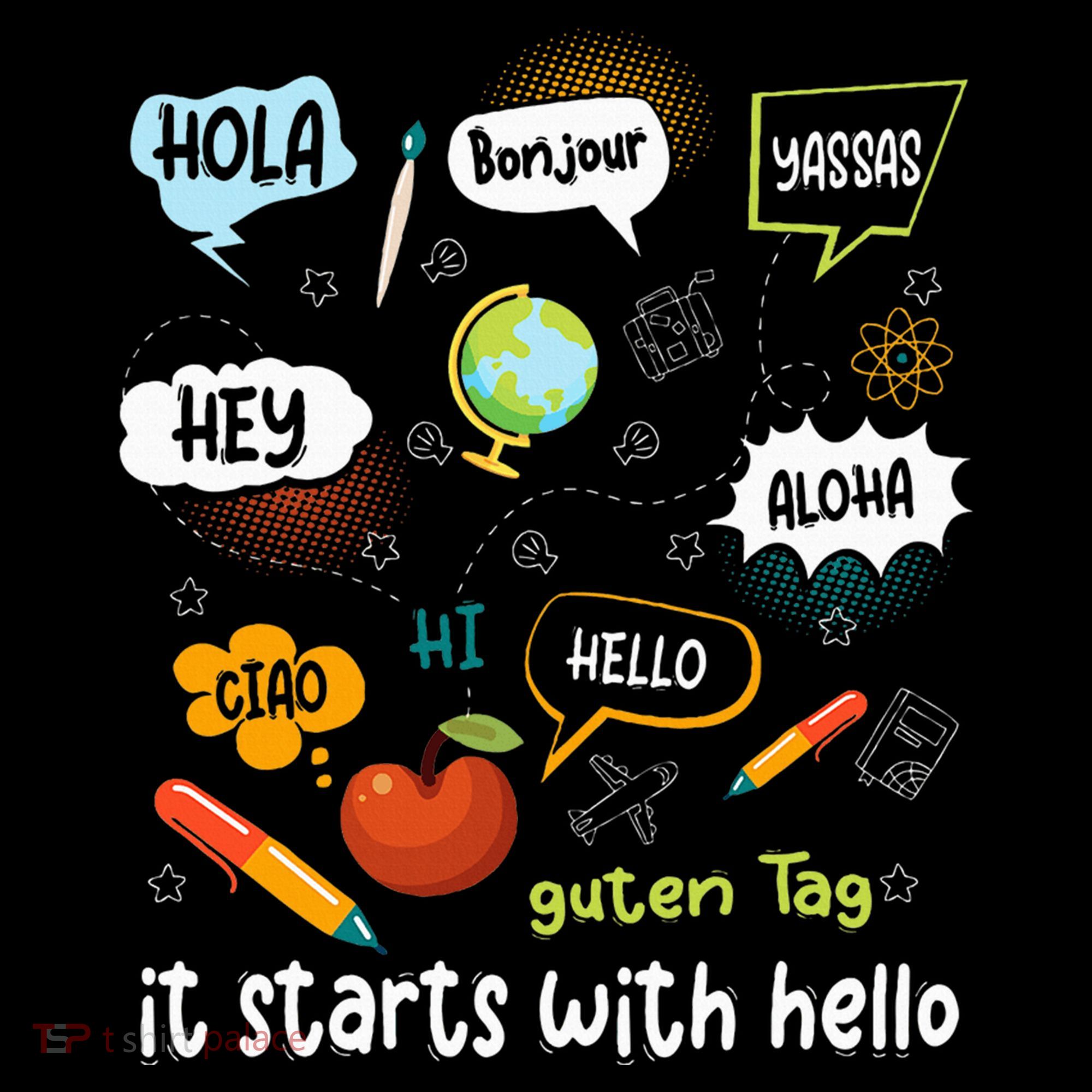 It Starts With Hello Friendship Inclusion Language T-Shirt