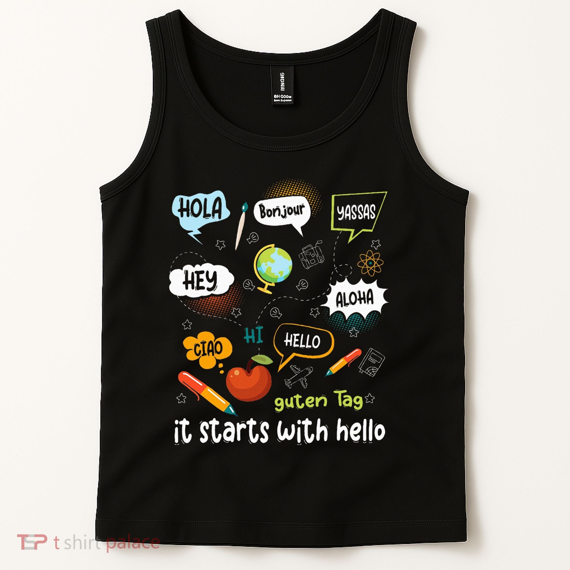 It Starts With Hello Friendship Inclusion Language Tank Top