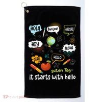 It Starts With Hello Friendship Inclusion Language Golf Towel thumb 0