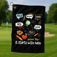 It Starts With Hello Friendship Inclusion Language Golf Towel thumb 1