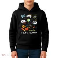It Starts With Hello Friendship Inclusion Language Kids Hoodie thumb 4
