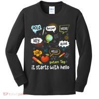It Starts With Hello Friendship Inclusion Language Kids Long Sleeve Shirt thumb 0