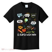 It Starts With Hello Friendship Inclusion Language Kids T-Shirt thumb 0