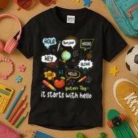 It Starts With Hello Friendship Inclusion Language Kids T-Shirt thumb 3