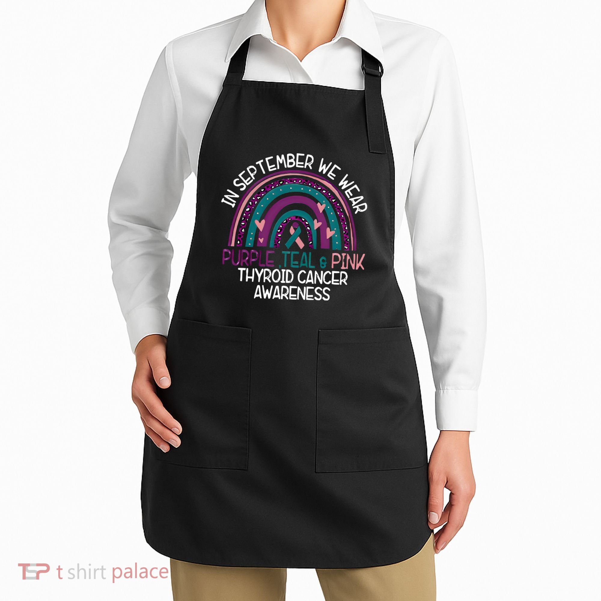 In September We Wear Purple Teal Pink Thyroid Cancer Awareness Apron