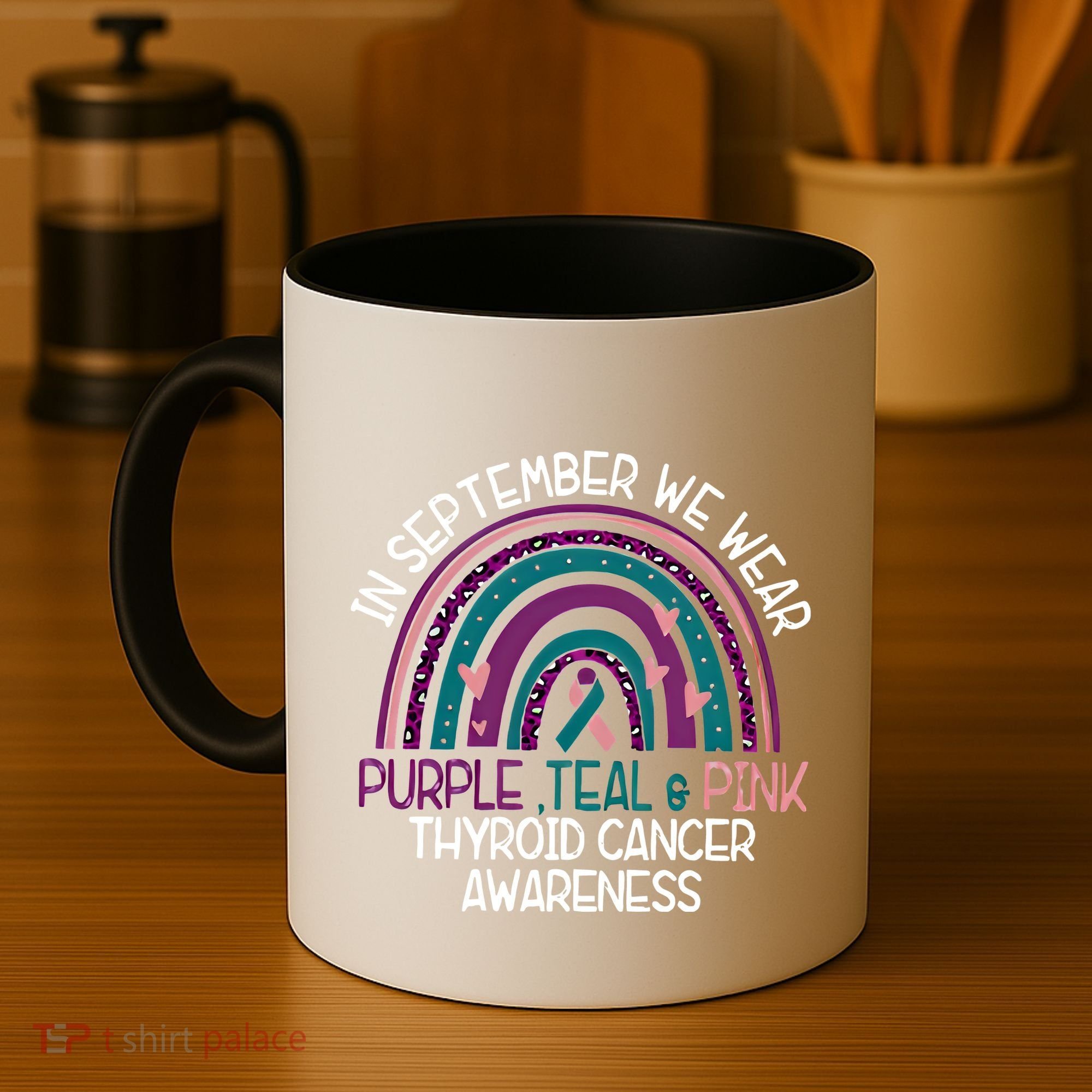 In September We Wear Purple Teal Pink Thyroid Cancer Awareness Coffee Mug